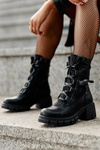 Жіночі шкіряні черевики на шнурівці чорні Doreli