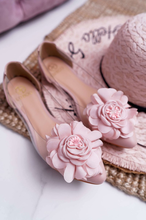 Жіночі рожеві балетки Lu Boo з квітковим прозорим дайріном