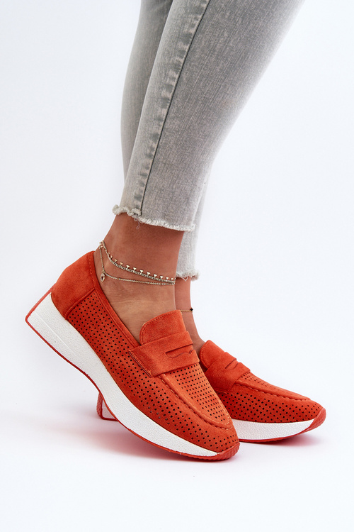 Жіночі лофери на платформі з помаранчевої еко-замші Inesqua