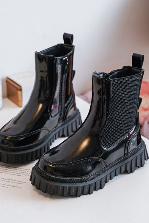 Чоботи дитячі лаковані утеплені на блискавці чорні Jolynn