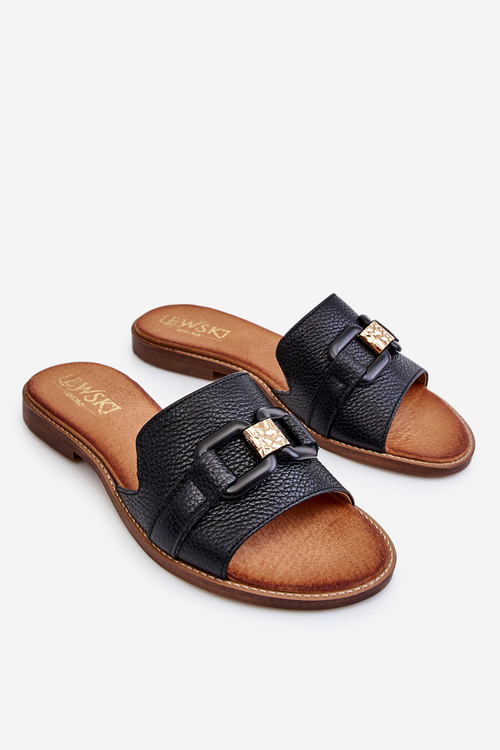 Шкіряні жіночі тапочки Leewski Shoes 3270 Чорні