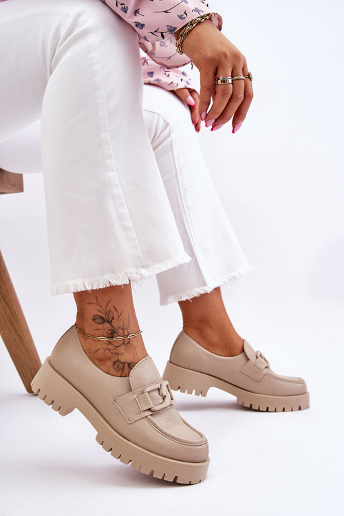 Модні шкіряні лофери бежеві Rayhan