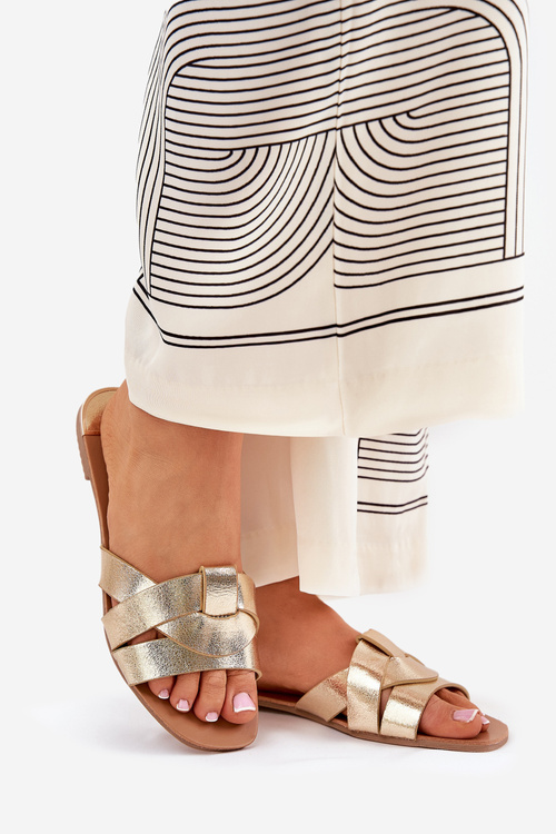 Плоскі Жіночі Сандалі З Переплетеними Ремінцями Золоті Selaenor