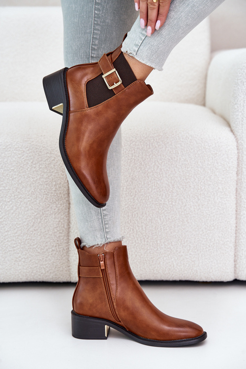 Жіночі ботильйони на невисокому каблуці з золотистою пряжкоюCamel Vomera