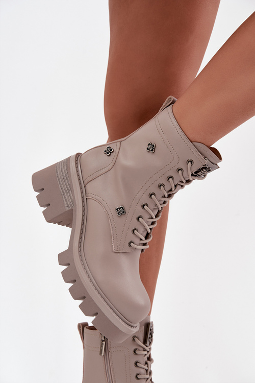 Шкіряні черевики жіночі на платформі з пряжками Artiker 57C0181 бежеві