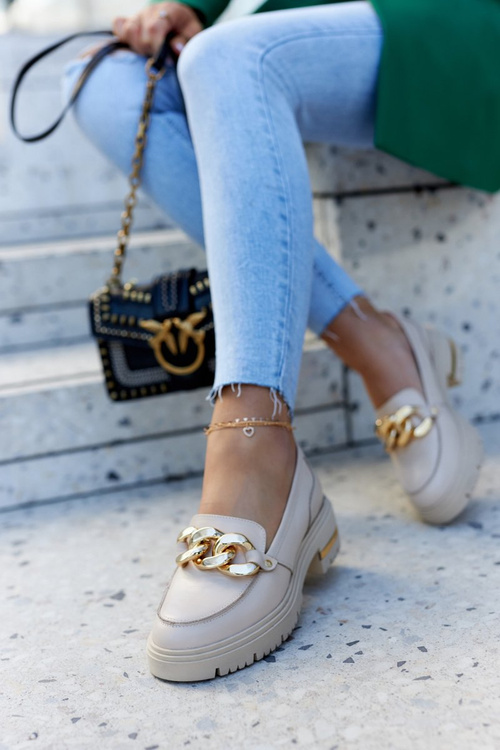 Жіночі лофери Шкіряні лофери бежеві Mollie