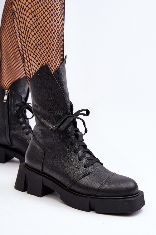 Жіночі шкіряні ботильйони Workery на масивному плоскому каблуці Zazoo 976A Чорні