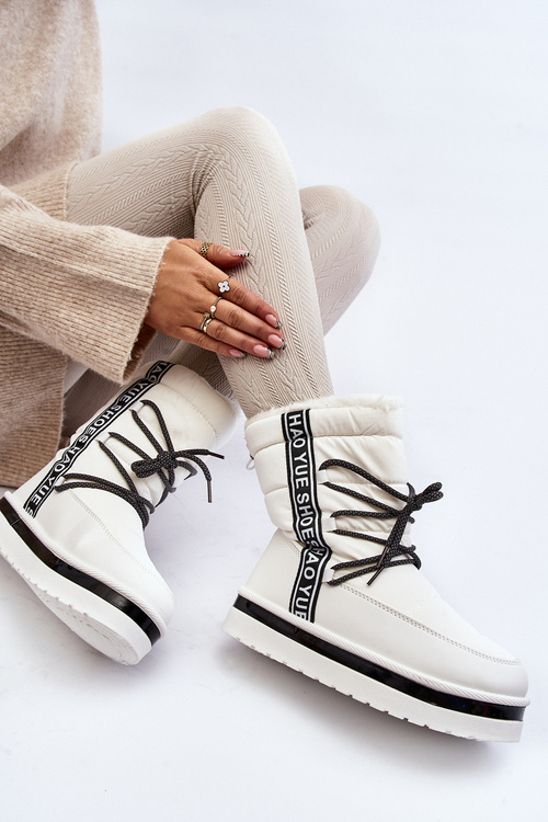 Жіночі зимові черевики зі шнурівкою білого кольору Lilara
