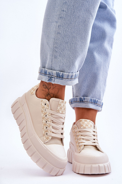 Жіночі шкіряні кросівки на платформі бежеві Alison