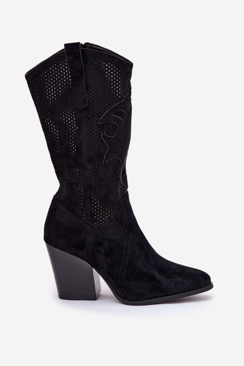 Перфоровані Ковбойські Чоботи На Каблуку Чорні S.Barski HY51-606