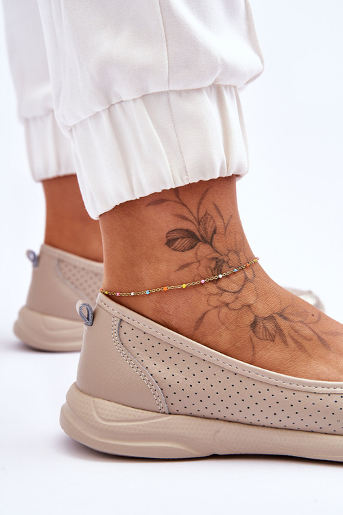 Шкіряні жіночі ажурні балетки бежеві Люсі