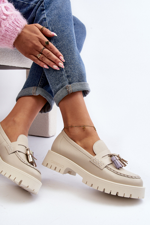 Жіночі шкіряні мокасини з декором CheBello 4369 Бежеві