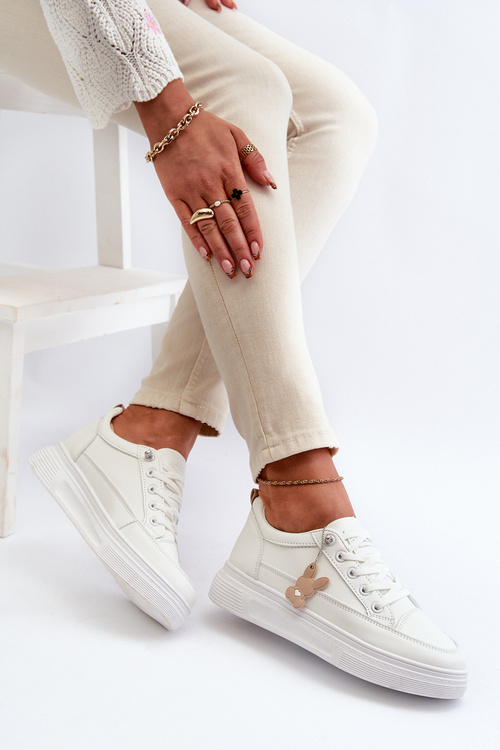 Кросівки жіночі спортивні на платформі з декором білі VINCEZA 13613