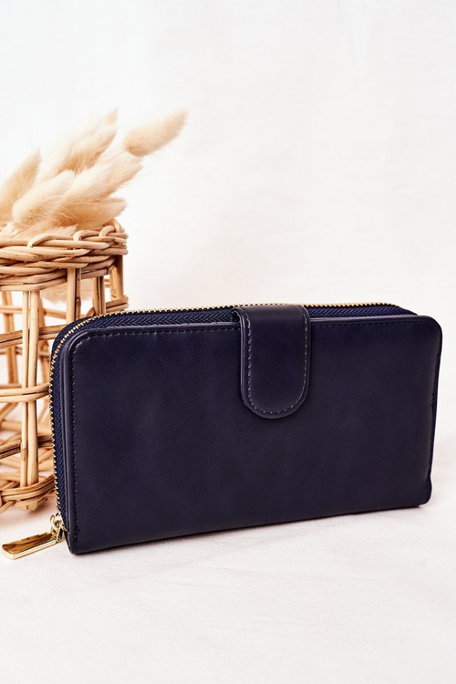 Великий жіночий гаманець з кишенею темно-синій