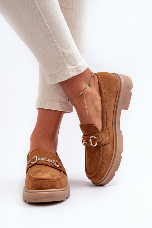 Жіночі лофери із золотим декором Eco Suede Camel Lighas