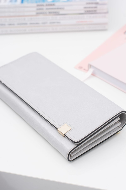 Великий жіночий сірий модний гаманець із золотим замком