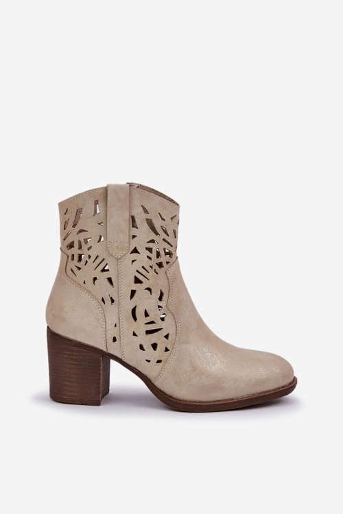 Перфоровані Чоботи На Блоковому Каблуці Золоті Nurissa