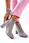 Жіночі шкіряні чоботи на каблуці сірі Carrice