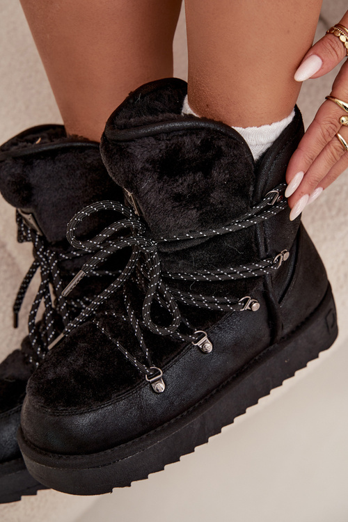 Жіночі зимові чоботи на платформі з хутром D.Franklin DFSH37005 Чорні