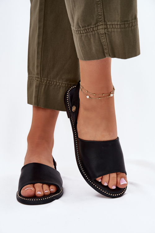 Жіночі Сандалі На Плоскому Каблуку Еко Шкіра Чорні Dereka