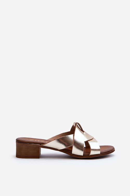 Шкіряні жіночі мюлі Zazoo 40236 на низькому каблуці золоті