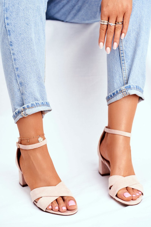 Бежеві замшеві босоніжки на високому каблуці Nela