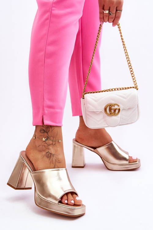 Шкіряні туфлі на високих підборах золото Livesa