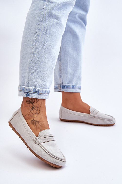 Жіночі класичні замшеві лофери сірі Ivana