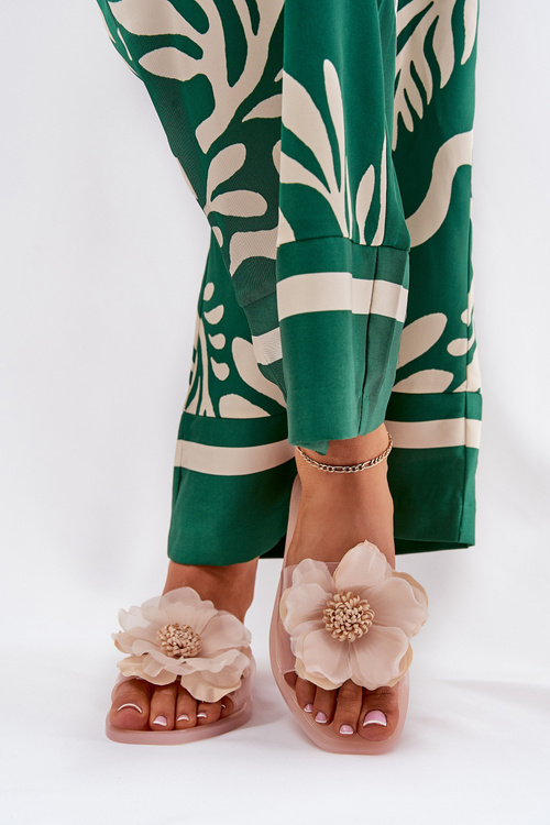 Прозорі Плоскі Жіночі Сандалі З Штучною Квіткою Нюд Вобетта