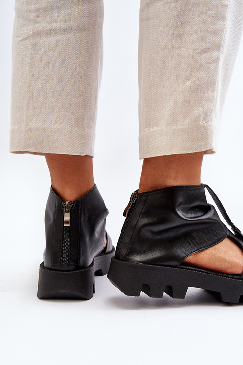 Шкіряні жіночі босоніжки Zazoo 999 із золотою блискавкою