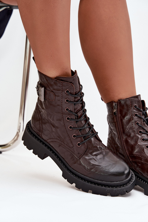 Шкіряні жіночі ботильйони з ефектом зморщування та пряжкою Artiker 57C1007 Шоколадні