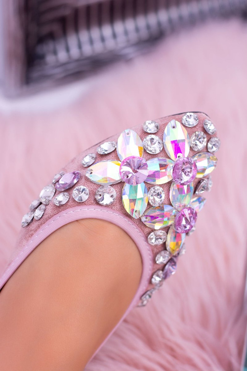 Lu Boo Pink Suede Eraser Ballerinas Stones Even