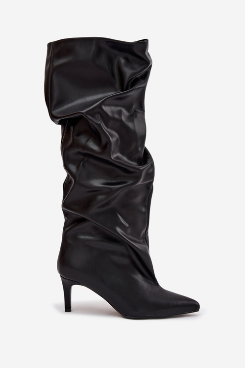 Жіночі чоботи на високому каблуці з ковзанням і зімкненням чорні Rosivine