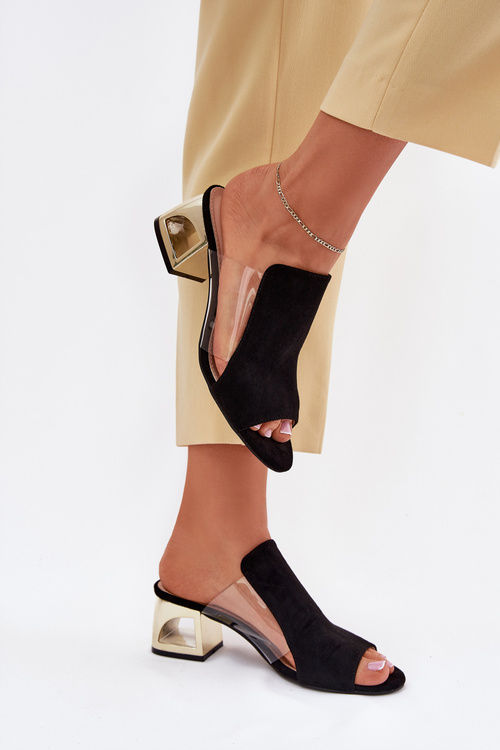 Жіночі Сандалі На Золотому Каблуці Чорні Тессіра