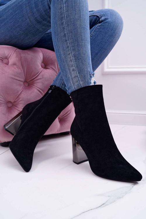 Жіночі сріблясті чоботи на шпильці чорні Dimmy