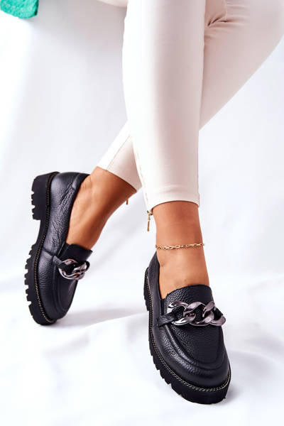 Жіночі броги Лофери шкіряні чорні Sthonto