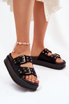 Жіночі Сандалі З Золотими Пряжками На Платформі Чорні Virvania