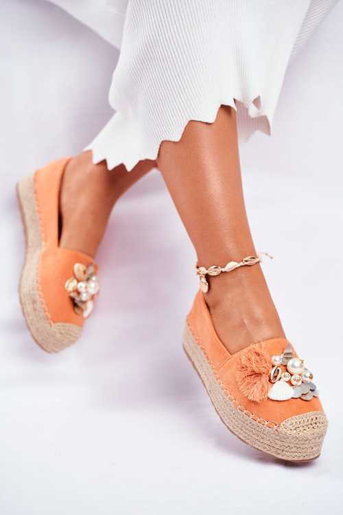 Жіночі еспадрільї на платформі з льону помаранчевого кольору Denver
