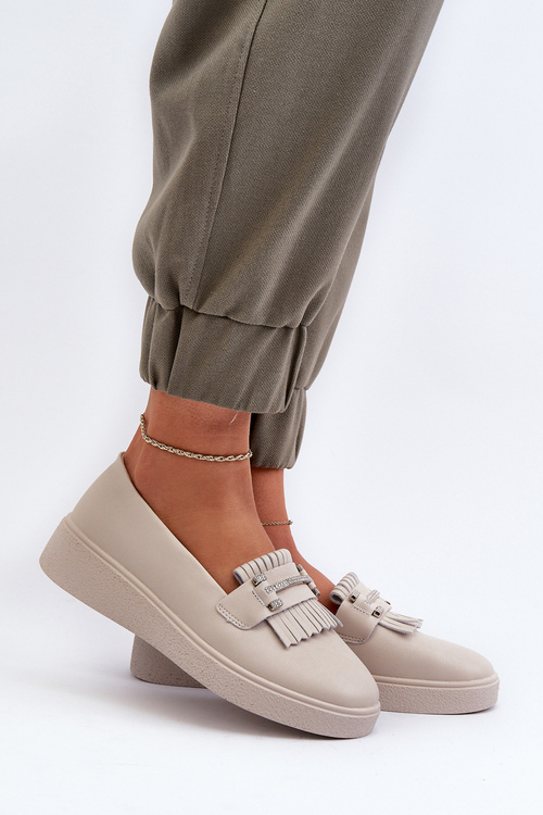 Світлі жіночі шкіряні мокасини на платформі бежеві LR590 S.Barski