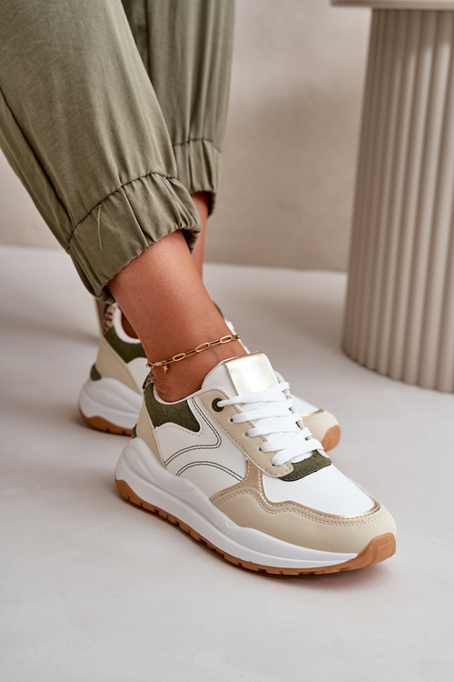 Жіночі кросівки на платформі з еко шкіри Issatta бежево-зеленого кольору