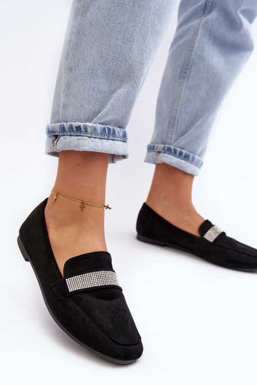 Жіночі чорні лофери зі стразами Ralrika