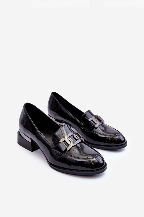 Лаковані лофери мокасини на підборах Чорні Sakina