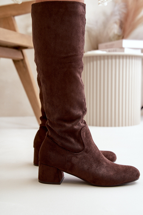 Екозамшеві жіночі чоботи вище коліна на блискавці Коричневий Елітара