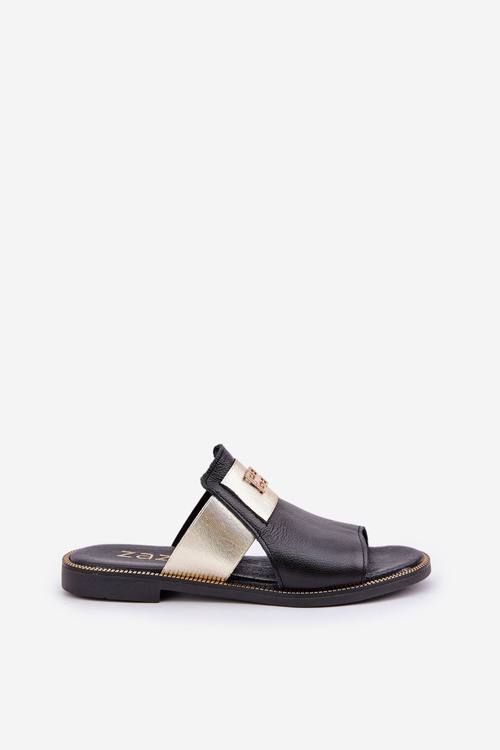 Елегантні Сандалі З Природної Шкіри На Плоскому Каблуці Zazoo 40423 Чорні