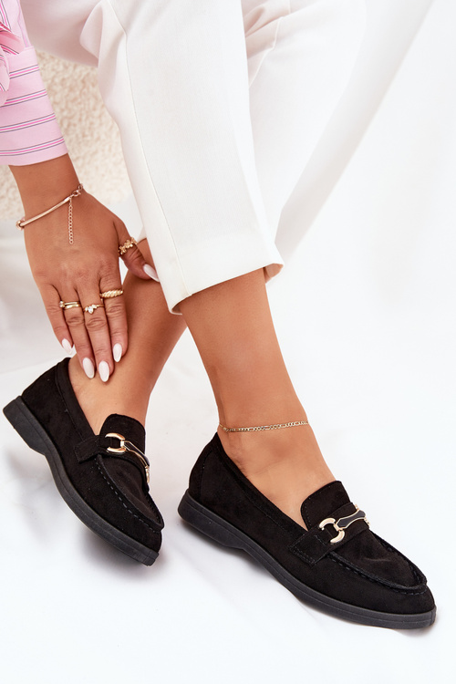 Жіночі Мокасини З Золотим Деталем Чорні Labirae