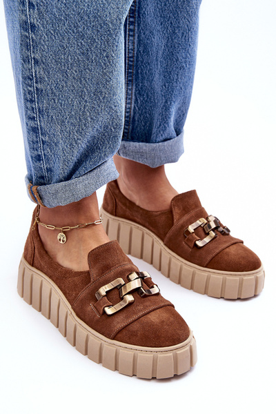 Жіночі замшеві туфлі на платформі з декором коричневі Lewski 3398