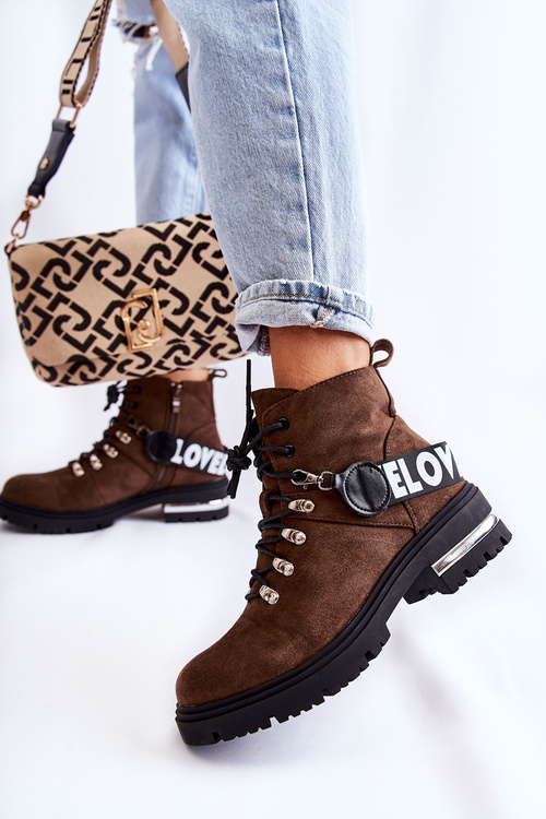 Замшеві теплі чоботи з поясом Темно-коричневі Aurelio