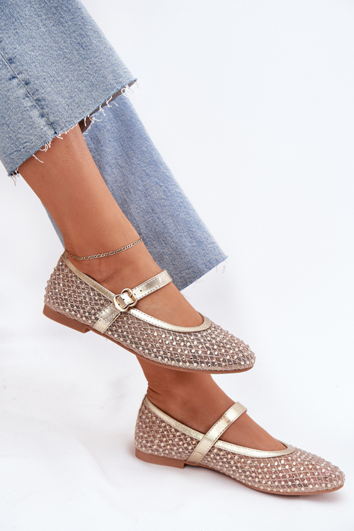 Прикрашені Жіночі Балетки З Ремінцем І Засувкою Золоті Avirae