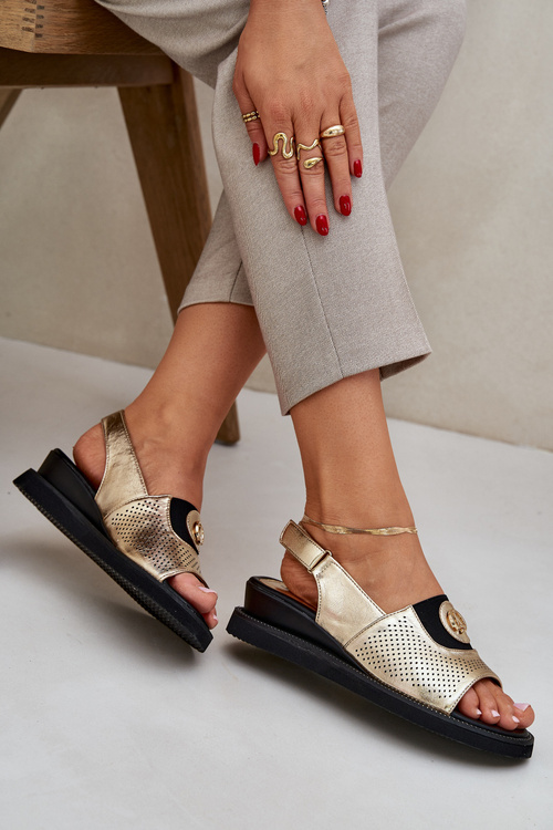 Жіночі Сандалі На Танкетці Золоті Isnnoria