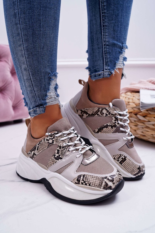 Жіноче спортивне взуття бежеве зі зміїною шкірою Larey